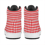 Red And White Check Pattern Print High Top Leather Sneakers