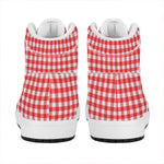 Red And White Check Pattern Print High Top Leather Sneakers