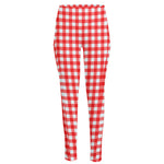 Red And White Check Pattern Print High-Waisted Pocket Leggings