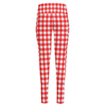 Red And White Check Pattern Print High-Waisted Pocket Leggings