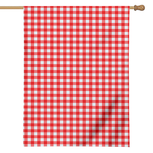 Red And White Check Pattern Print House Flag