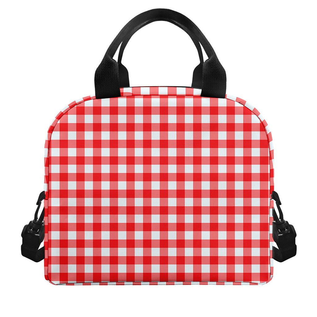 Red And White Check Pattern Print Insulated Lunch Bag