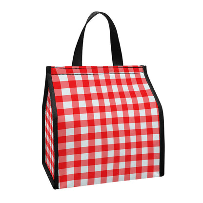 Red And White Check Pattern Print Insulated Lunch Tote