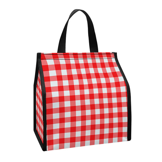 Red And White Check Pattern Print Insulated Lunch Tote