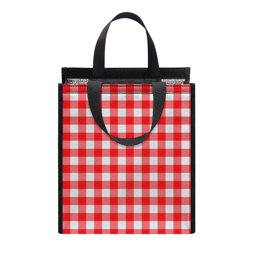 Red And White Check Pattern Print Insulated Lunch Tote
