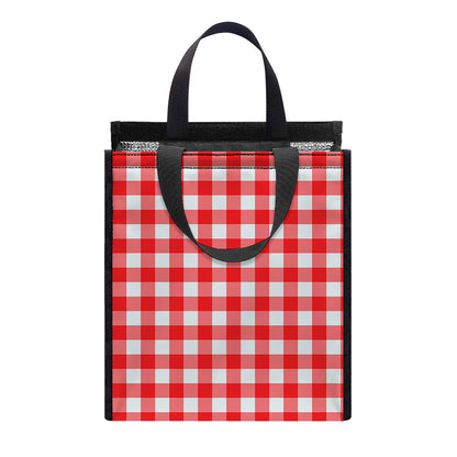 Red And White Check Pattern Print Insulated Lunch Tote