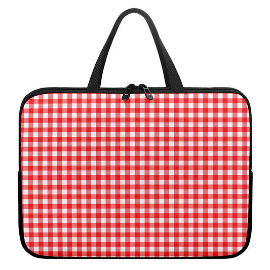 Red And White Check Pattern Print Laptop Sleeve With Handle