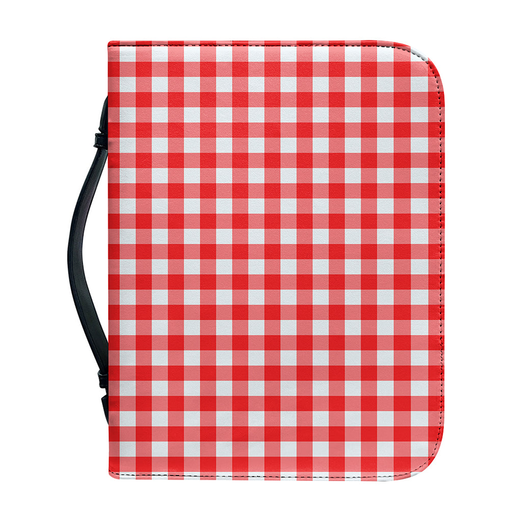 Red And White Check Pattern Print Leather Bible Cover