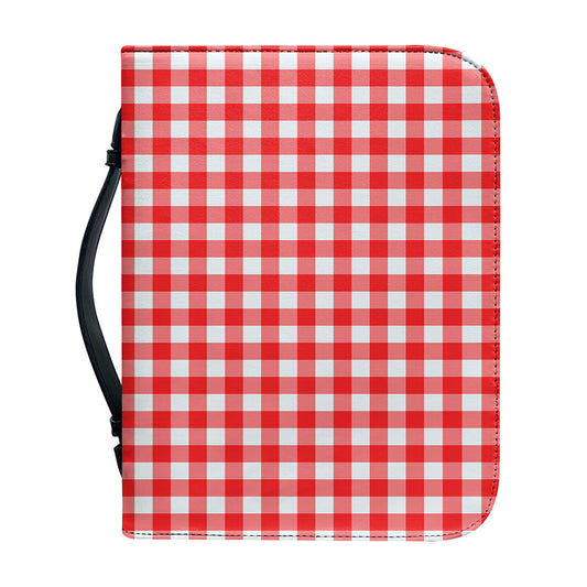 Red And White Check Pattern Print Leather Bible Cover