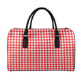 Red And White Check Pattern Print Leather Duffel Bag