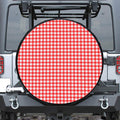 Red And White Check Pattern Print Leather Spare Tire Cover