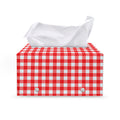 Red And White Check Pattern Print Leather Tissue Box Cover