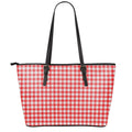 Red And White Check Pattern Print Leather Tote Bag With Zipper