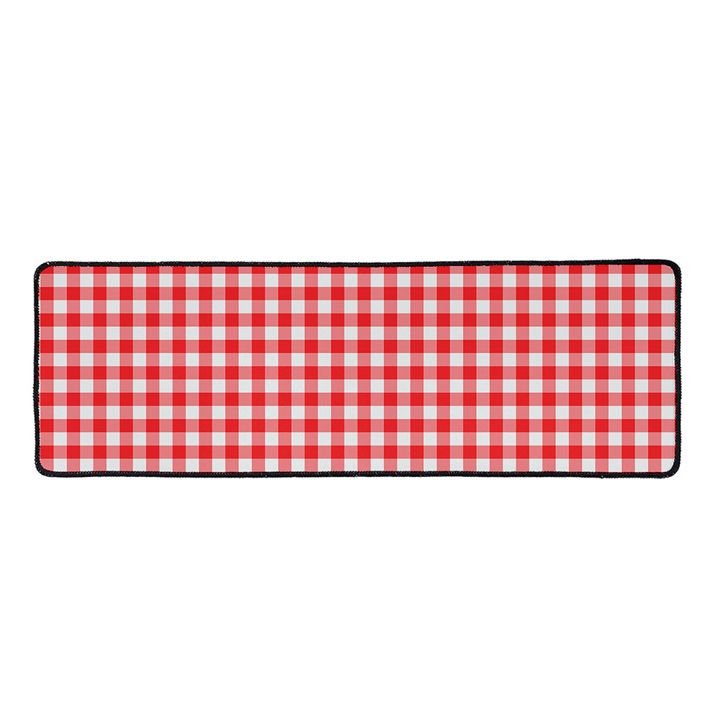 Red And White Check Pattern Print Long Kitchen Mat