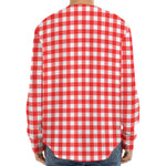 Red And White Check Pattern Print Long Sleeve Baseball Jersey