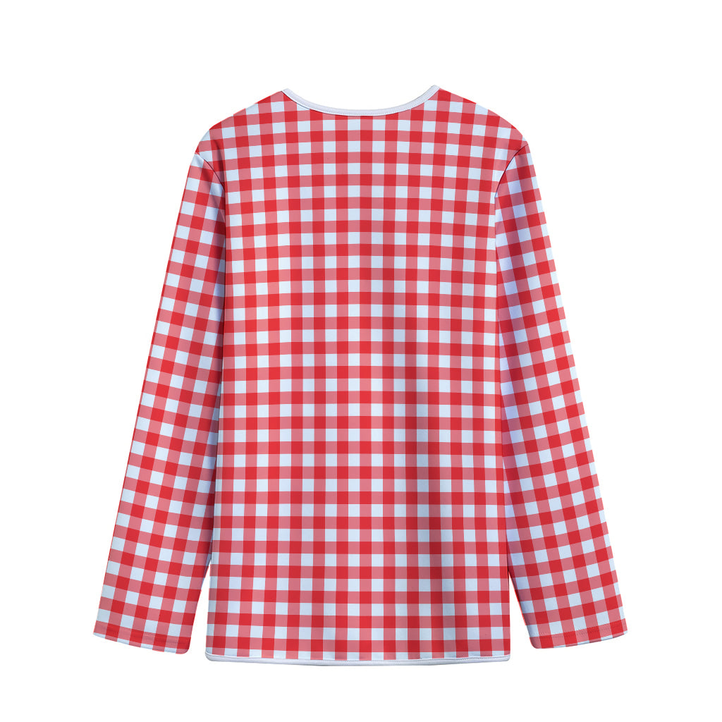 Red And White Check Pattern Print Long Sleeve Short Coat