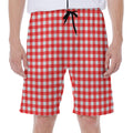 Red And White Check Pattern Print Men's Beach Shorts