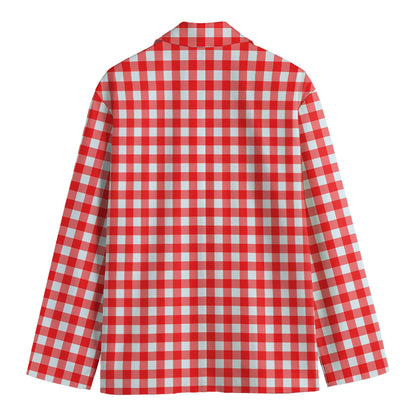 Red And White Check Pattern Print Men's Blazer