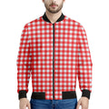 Red And White Check Pattern Print Men's Bomber Jacket