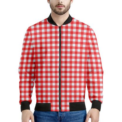 Red And White Check Pattern Print Men's Bomber Jacket