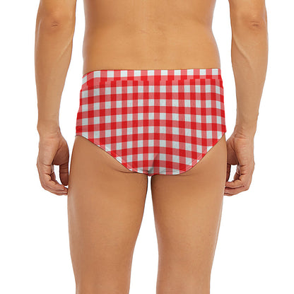 Red And White Check Pattern Print Men's Briefs