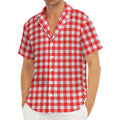 Red And White Check Pattern Print Men's Deep V-Neck Shirt