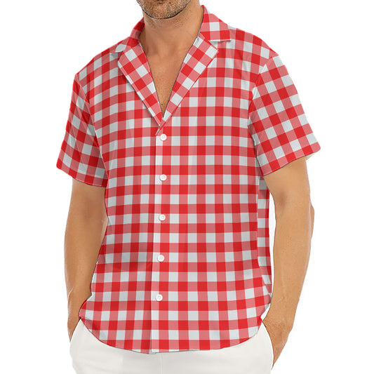 Red And White Check Pattern Print Men's Deep V-Neck Shirt
