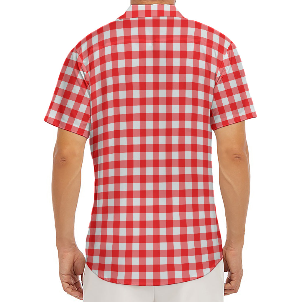 Red And White Check Pattern Print Men's Deep V-Neck Shirt