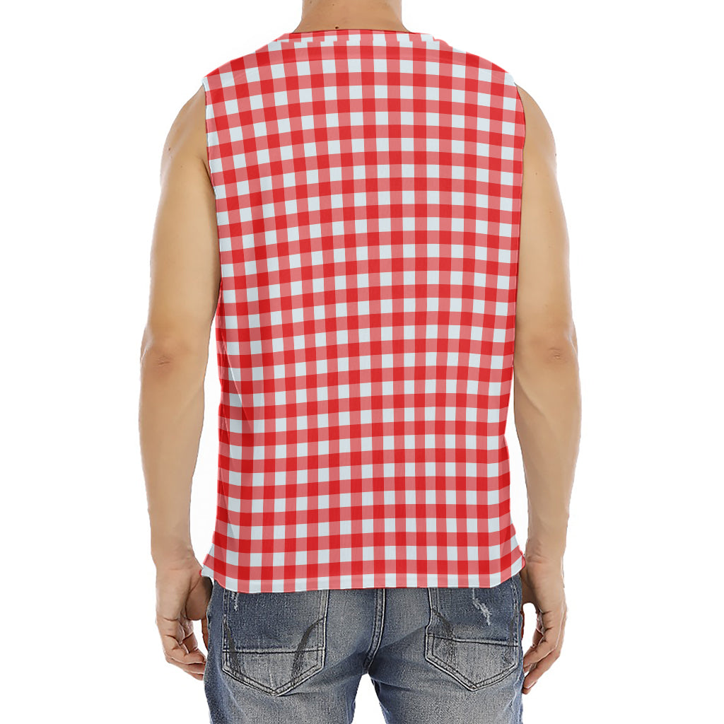 Red And White Check Pattern Print Men's Fitness Tank Top