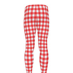 Red And White Check Pattern Print Men's leggings