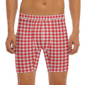 Red And White Check Pattern Print Men's Long Boxer Briefs