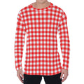 Red And White Check Pattern Print Men's Long Sleeve T-Shirt