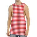 Red And White Check Pattern Print Men's Muscle Tank Top