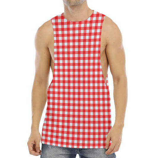 Red And White Check Pattern Print Men's Muscle Tank Top