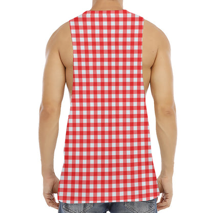 Red And White Check Pattern Print Men's Muscle Tank Top