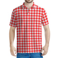 Red And White Check Pattern Print Men's Polo Shirt