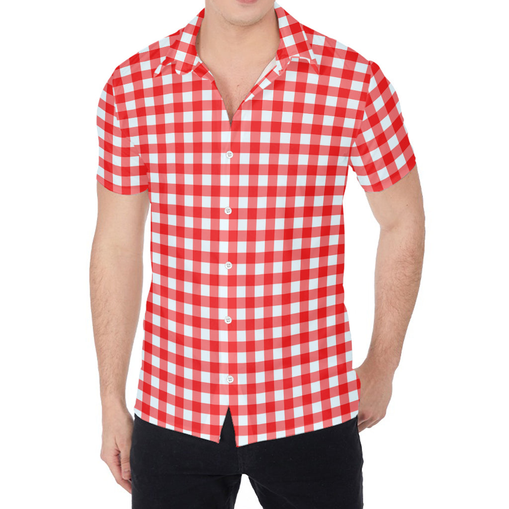 Red And White Check Pattern Print Men's Shirt