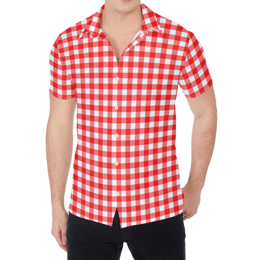 Red And White Check Pattern Print Men's Shirt