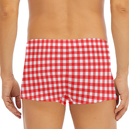 Red And White Check Pattern Print Men's Short Boxer Briefs