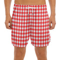 Red And White Check Pattern Print Men's Split Running Shorts