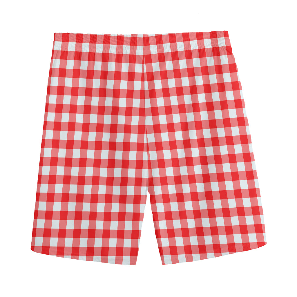 Red And White Check Pattern Print Men's Sports Shorts