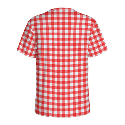 Red And White Check Pattern Print Men's Sports T-Shirt