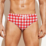 Red And White Check Pattern Print Men's Swim Briefs