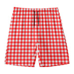 Red And White Check Pattern Print Men's Swim Trunks