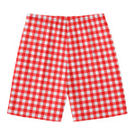 Red And White Check Pattern Print Men's Swim Trunks