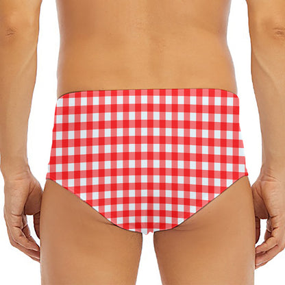 Red And White Check Pattern Print Men's Triangle Swim Briefs