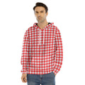 Red And White Check Pattern Print Men's Velvet Pullover Hoodie