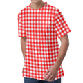 Red And White Check Pattern Print Men's Velvet T-Shirt