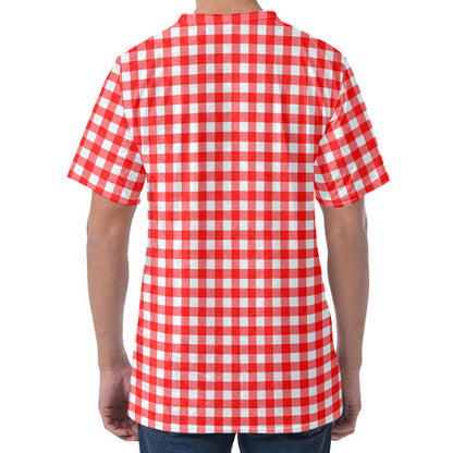 Red And White Check Pattern Print Men's Velvet T-Shirt