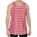 Red And White Check Pattern Print Men's Velvet Tank Top